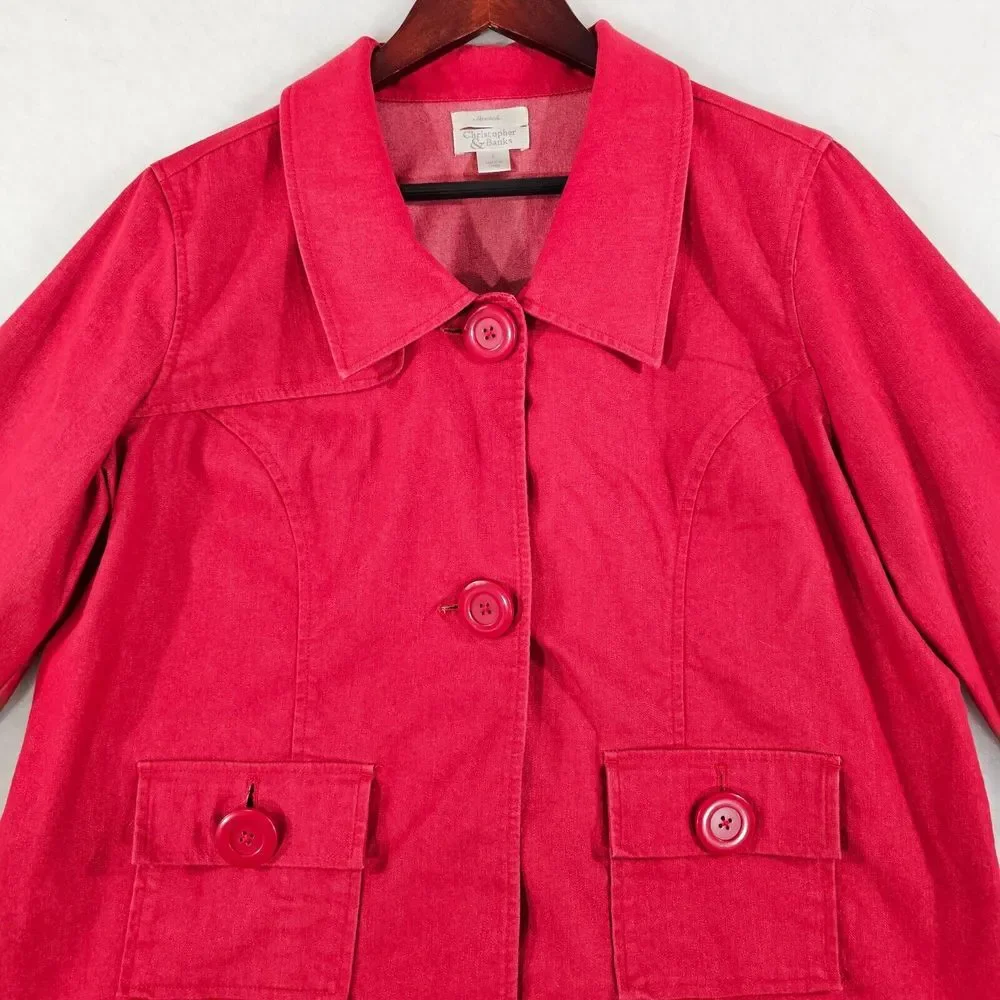 Christopher and Banks Womens Lightweight Jacket Coat‎ Collared Stretch Red Large